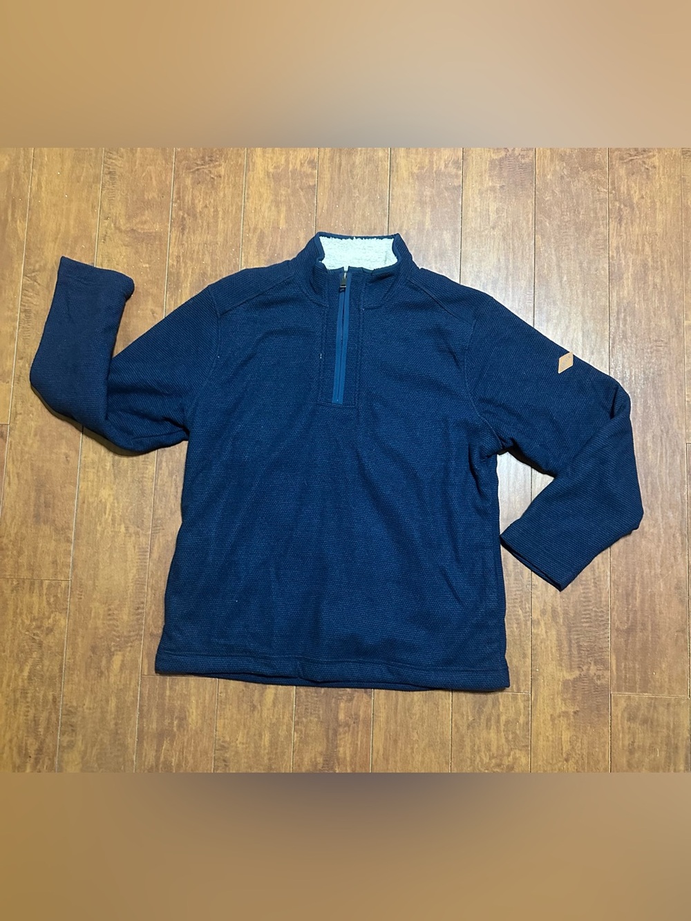 Orvis 1/4 Zip Pullover Sweater Men Medium Blue Sherpa Lined.